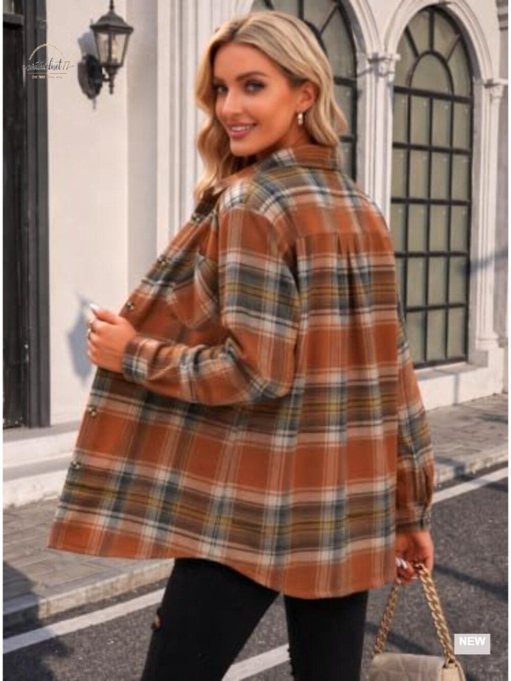 Flannel Button Down Shirt Buffalo Plaid Long Sleeve Blouse - Picture 4 of 6